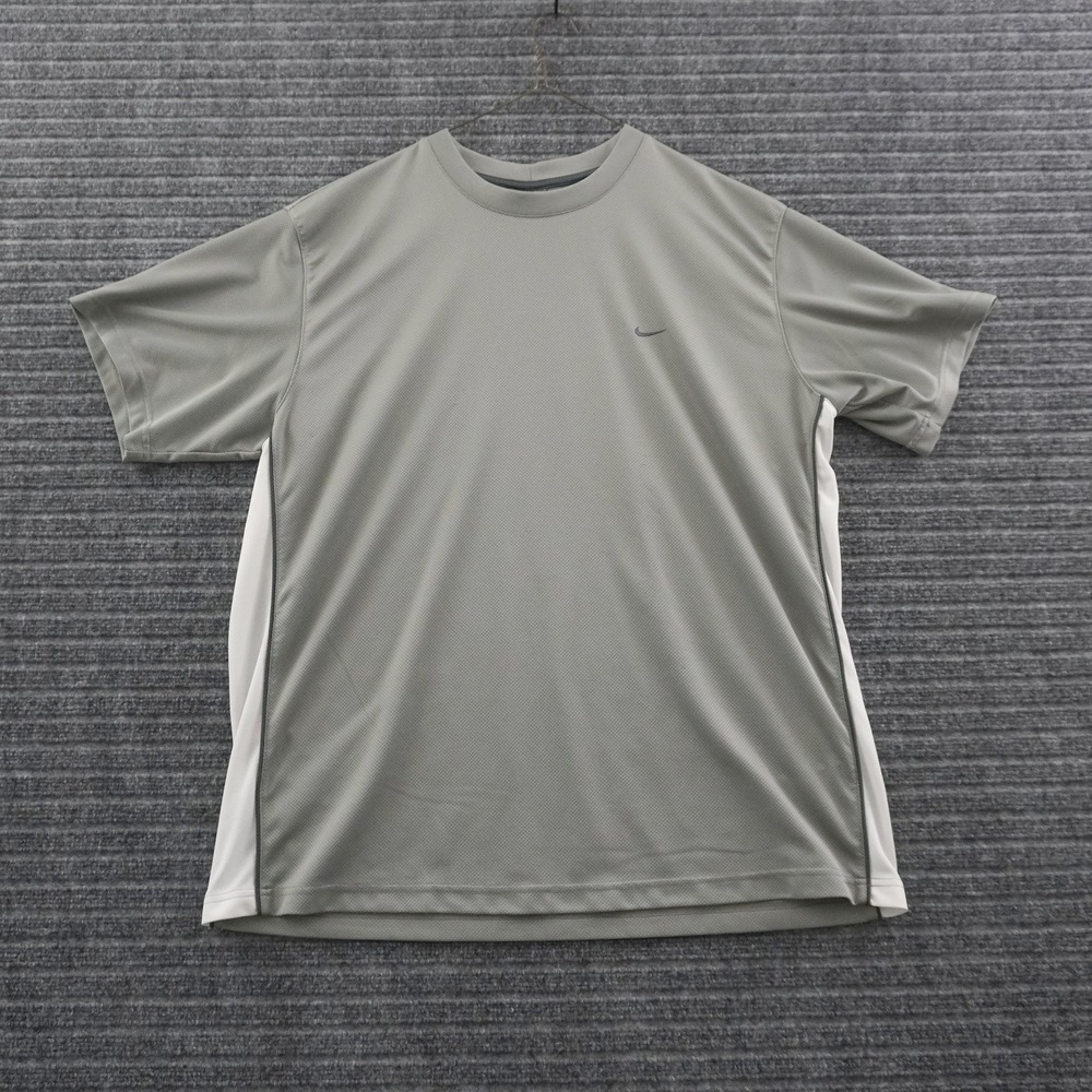 Vintage 00s Nike T-Shirt Mens XXL Grey White Mesh Performance Swoosh Tee